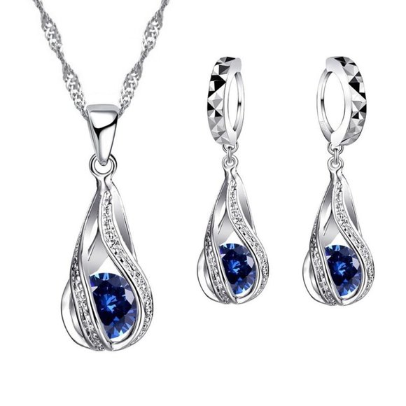 Jewelry - 💎 Tear Drop Necklace And Earrings 925 Sterling Silver Set Gift